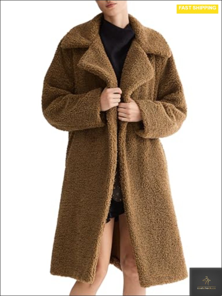 Oversized Fuzzy Fleece Jacket Long Faux Fur Lapel Sherpa Teddy Coat Winter